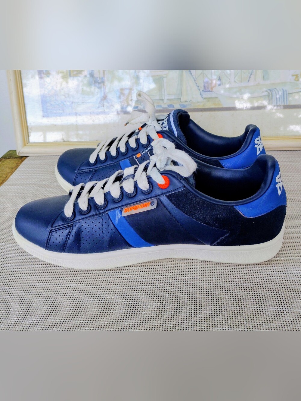 Men's "SuperDry" Navy Blue/Blue/Orange/White Casual Shoes. Size 9.